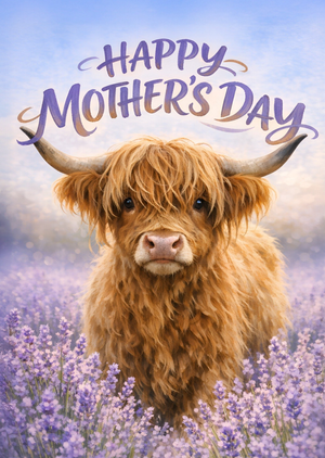 Highland Cow In Lavender Field Mother's Day Card