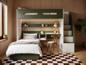 Flair Alpha Staircase L Shaped Bunk Bed with Desk Green & Beige