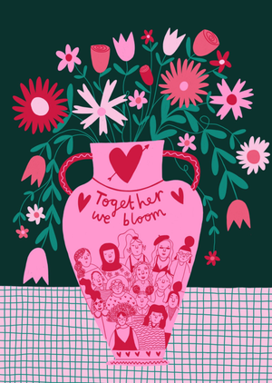 Illustrated Together We Bloom Flower Vase International Women's Day Card