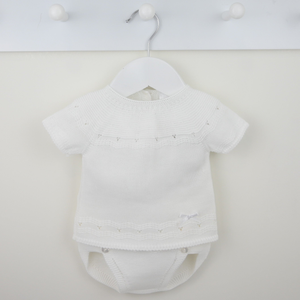 'Carey' White Bow Detail Knitted Set