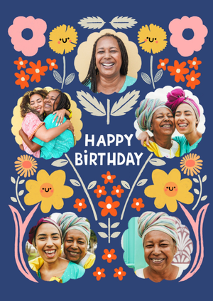 Colourful Folk Floral Photo Upload  Birthday Card