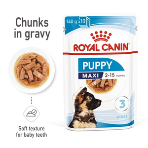 Royal Canin Maxi Puppy Stage 3 Wet Dog Food in Gravy - Pack Size : 10 x 140g Pouches