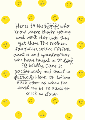 Cute Yellow Smiley Face Uplifting Verse International Women's Day Card