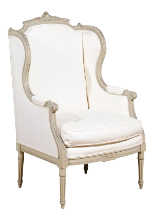 French Louis XVI Style 19th Century Painted and Carved Wingback Bergère Chair