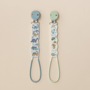 Dino & Deep Sea Beadless Silicone Pacifier Clip Set (2-Pack)