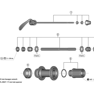 FH-TX505 complete hub axle 146 mm
