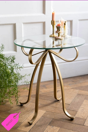 Gold Bow Round Glass Side Table - SECONDS