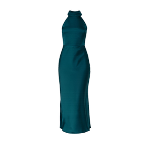 Yumi Green Satin Halter Neck Midi Dress (M)