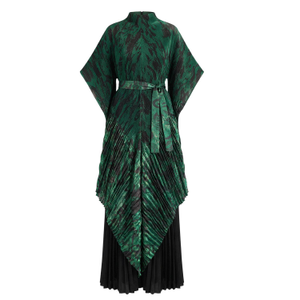 Full Pleated Printed Top And Wide-Leg Trousers Co-Ords In Green (one size)