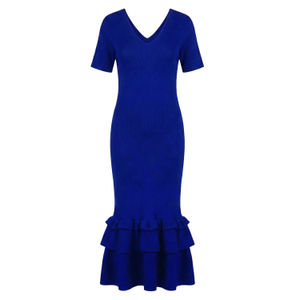 Full Pleated Ruffle Hem Maxi Dress In Royal Blue (one size)