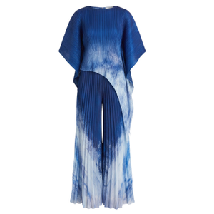 Full Pleated Tie Dye Color Top And Trousers In Blue (one size)