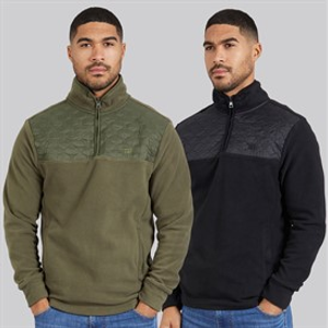 THREADBARE Mens Pascal Two Pack Fleeces Black/Khaki