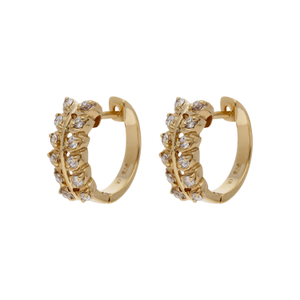 Pre-Owned 9ct Gold Cubic Zirconia Leaf Huggie Hoop Earrings