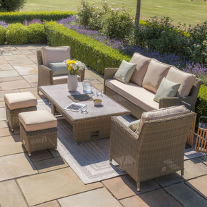 Maze - Winchester Sofa Rattan Dining Set with Ice Bucket & Rising Table - Ceramic Glass