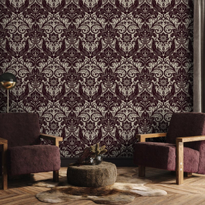 Galerie Damask Sauvage Red Flock Wallpaper - LB25170