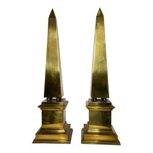 Pair of 1980s Polished Brass Obelisks