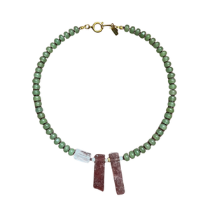 Alexandros & Hephaestion | Love-Inspired Aventurine, Garnet And Quartz Gemstone Necklace (18")