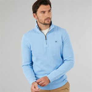 Crew Clothing Mens French Rib Half Zip Sweatshirt Della Robbia Blue