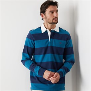 Crew Clothing Mens Heritage Stripe Rugby Shirt Pageant Blue/Moroccan Blue