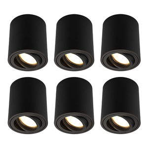 6x Dimmbare LED Aufbaustrahler - ø95mm - Rund - Schwarz - 3W - 2700K - Schwenkbar
