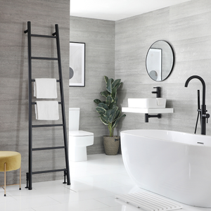 Milano Indus - Black Floor-Standing Ladder Heated Towel Rail - 1800mm x 500mm