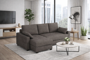 Mocca King Size Corner Sofa Bed in Marble Velvet Driftwood