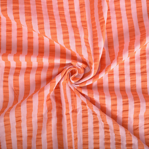 Tissu Seersucker à rayures larges - Rose et tangerine