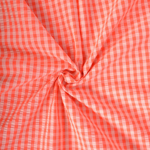 Tissu Seersucker à carreaux - Pêche et fraise