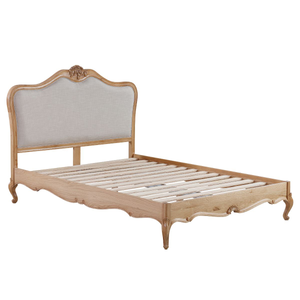 Versailles Carved Oak Bed Frame with Upholstered Headboard