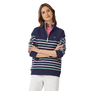 Crew Clothing Womens Cotton Blend Half Zip Sweatshirt - 10 / Navy / Multi Stripe