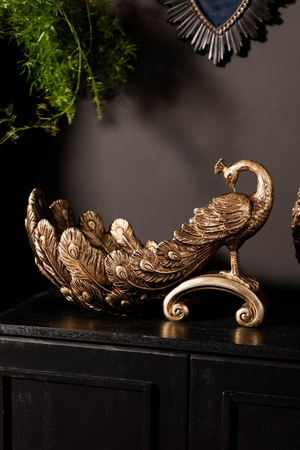 Antique-Style Gold Peacock Decorative Display Bowl