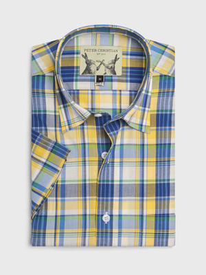 Blue & Gold Short Sleeve Cotton Check Shirt