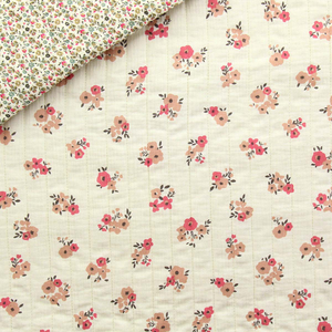 Tissu coton matelassé double face Molisa - Écru et rose