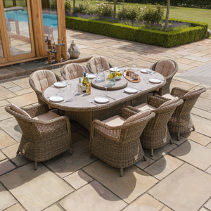 Maze - Winchester 8 Seat Oval Dining Set with Heritage Dining Chairs & Woven Lazy Susan - Ceramic Glass