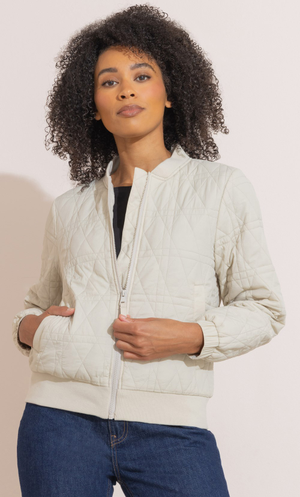 Quilted Bomber Jacket - Stone