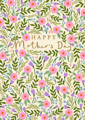 Illustrated Floral Pattern Happy Mother's Day Card