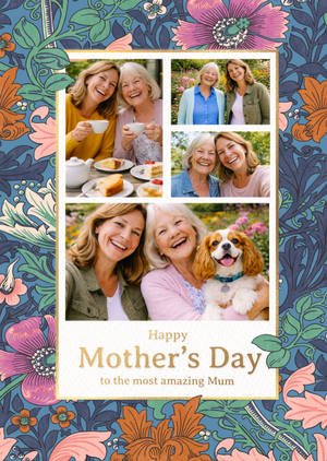 William Morris Illustrated Floral Photo Upload Mother's Day Card