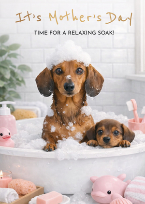 Cute Dachshund Dogs In Bubble Bath Mother's Day Card