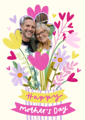 Illustrated Floral Bouquet Photo Upload Mother's Day Card