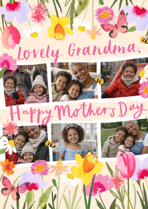 Lovely Grandma Photo Upload Floral Happy Mother's Day Card