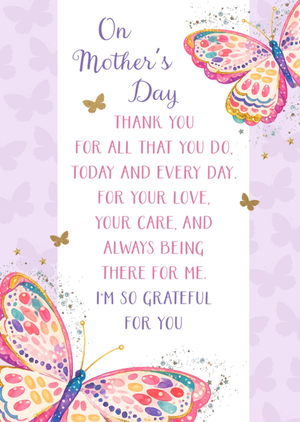 So Grateful For You Butterfly Illustrated Mother's Day Card