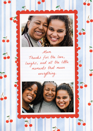 Cherry Stripe Photo Upload Thanks For The Love Mum Card
