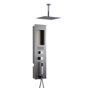 Milano Lisse - Concealed Brushed Shower Tower Panel with 200mm Square Head and Ceiling Arm
