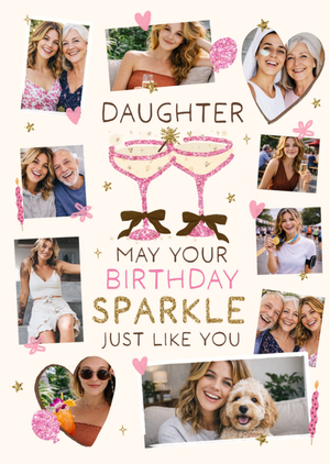 Illustrated Sparkling Champagne Glasses Photo Upload Daughter Birthday Card