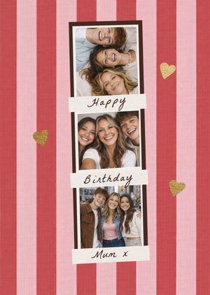 Pink Striped Photo Upload Mum Birthday Card
