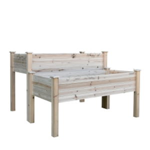 Jardinera de pie cuadrada 2 niveles 115x114x76 cm con insertos de riego de madera de abeto Natural