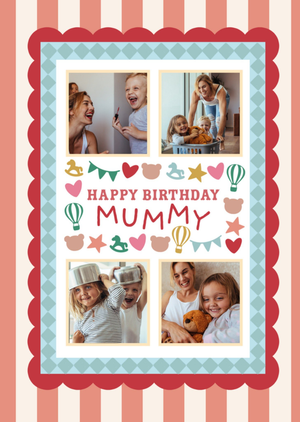 Happy Birthday Mummy Illustrated Photo Upload Card
