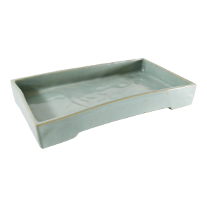 Late 20th Century Chinoiserie Celadon Green Glazed Planter Dish Signed Ew