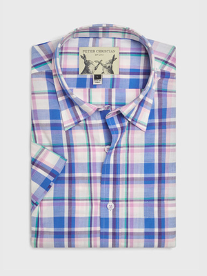 Blue & Pink Short Sleeve Cotton Check Shirt