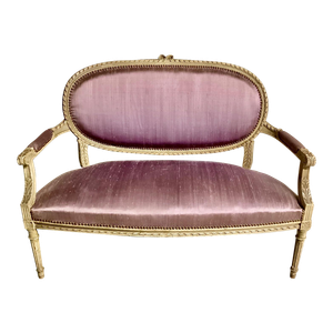 Stunning Louis XVI Style French Painted Settee W/Lilac Silk